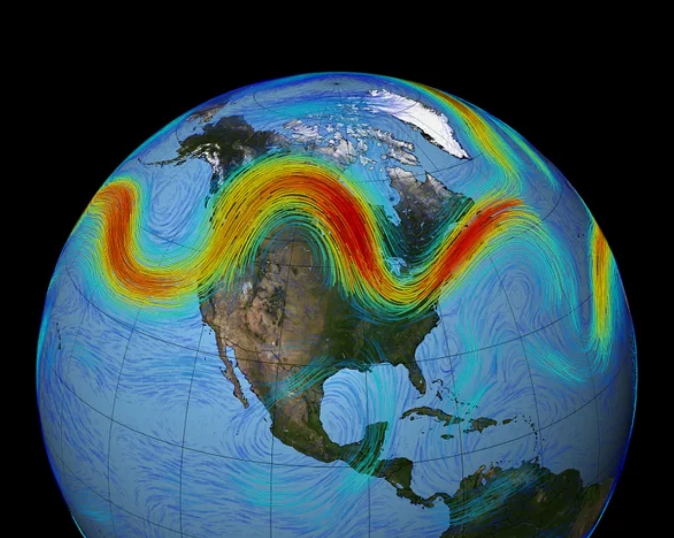 A "loopier" jet stream. Credit: NASA Goddard Space Flight Center Scientific Visualization Studio