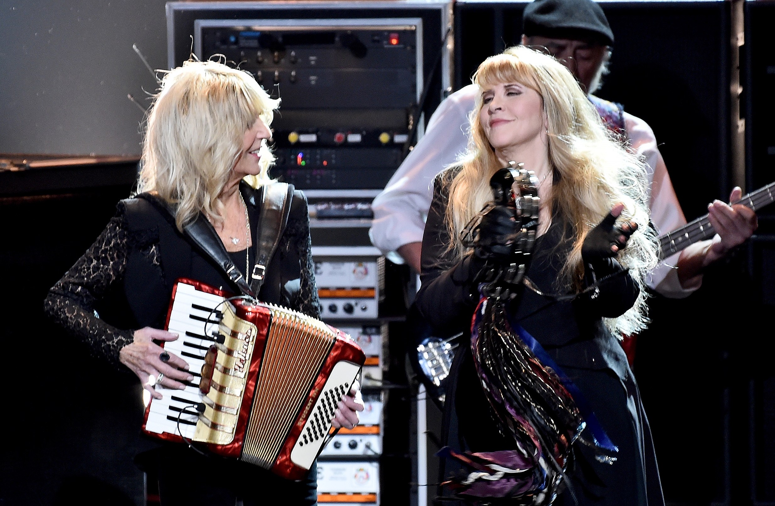  Honorees Christine McVie (L) and Stevie Nicks of music group Fleetwood Mac perform onstage during MusiCares Person of the Year honoring Fleetwood Mac at Radio City Music Hall on January 26, 2018 in New York City. (Photo by Steven Ferdman/Getty Images)