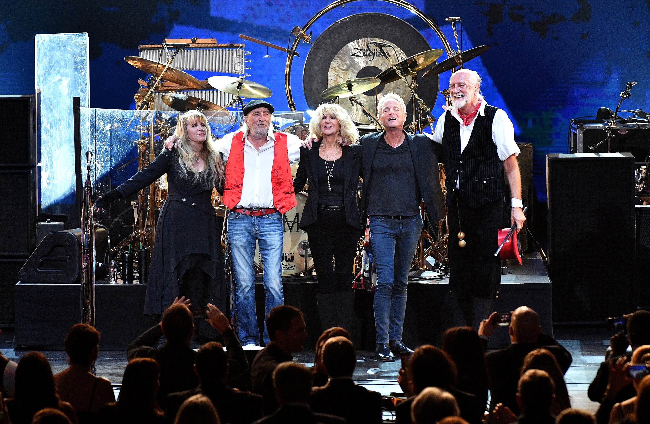 End of an era. Honorees Stevie Nicks, John McVie, Christine McVie, Lindsey Buckingham and Mick Fleetwood of Fleetwood Mac seen onstage during MusiCares Person of the Year honoring Fleetwood Mac at Radio City Music Hall on January 26, 2018 in New York City. (Photo by Dia Dipasupil/Getty Images)